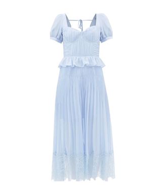 Self-Portrait + Lace-Trimmed Pleated-Chiffon Midi Dress