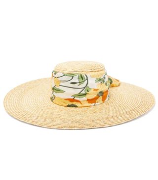 Avenue the Label + Dolce Floral-Print Satin-Band Straw Hat