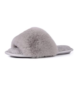 LongBay + Fuzzy Faux Fur Memory Foam Slippers