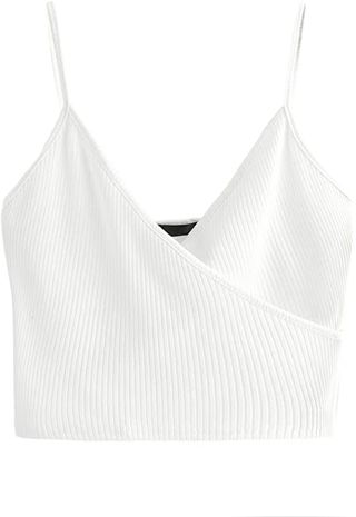 Shein + Casual V Neck Sleeveless Ribbed Knit Cami Crop Top