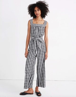 Madewell + Tie-Waist Wide-Leg Jumpsuit in Gingham Mix