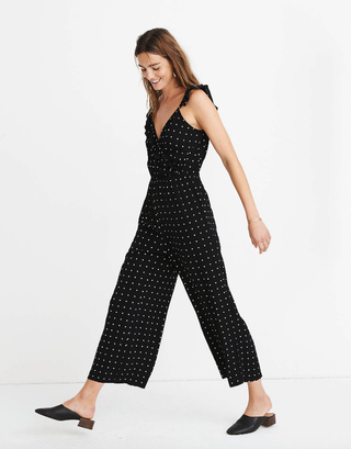 Madewell + Ruffle-Front Wrap Jumpsuit in Grid Dot