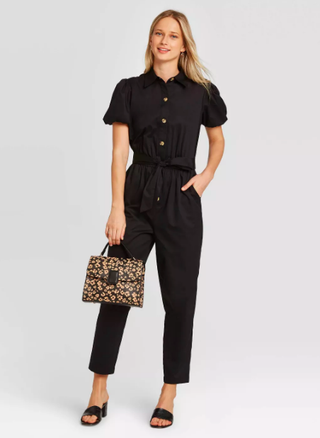 Who What Wear + Puff Short Sleeve Collared Jumpsuit