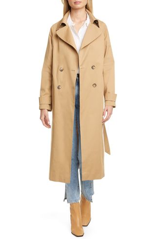 Helene Berman + Double Breasted Belted Stretch Cotton Trench Coat