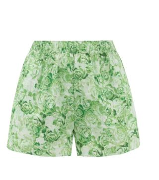 Ganni + High-Rise Rose-Print Cotton-Poplin Shorts