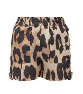 Ganni + Leopard-Print Linen-Blend Shorts