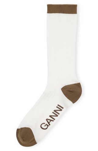 Ganni + Logo Cotton Blend Crew Socks