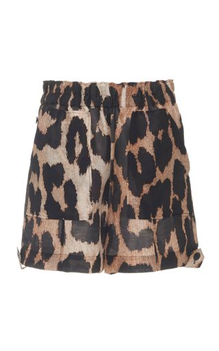 Ganni + Leopard-Print Linen and Silk-Print Mini Shorts