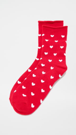 Plush + Heart Rolled Fleece Socks