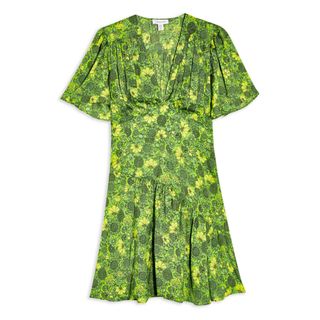 Topshop + Willow Green Floral Print Angel Sleeve Dress