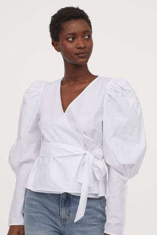 H&M + Puff-Sleeved Wrapover Blouse