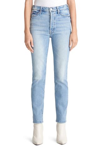 Mother + The Dazzler Heart Patch Ankle Straight Leg Jeans