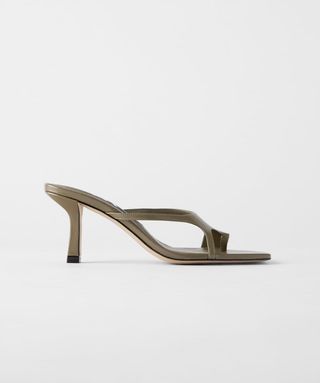 Zara + Square Toe Heeled Asymmetric Leather Sandals