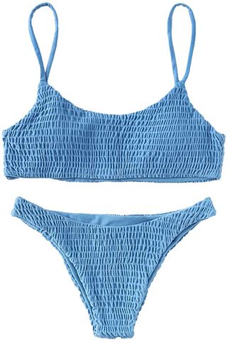 Verdusa + Smocked Wireless Bikini Bandeau Top Thong Swimsuit
