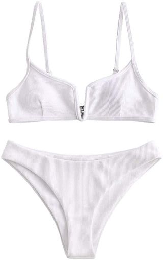 Zaful + V-Wire Padded Ribbed High Cut Cami Bikini Set