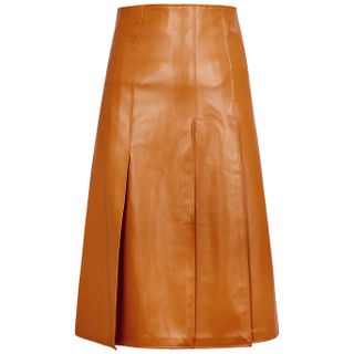 A.W.A.K.E Mode + Brown Panelled Faux Leather Midi Skirt
