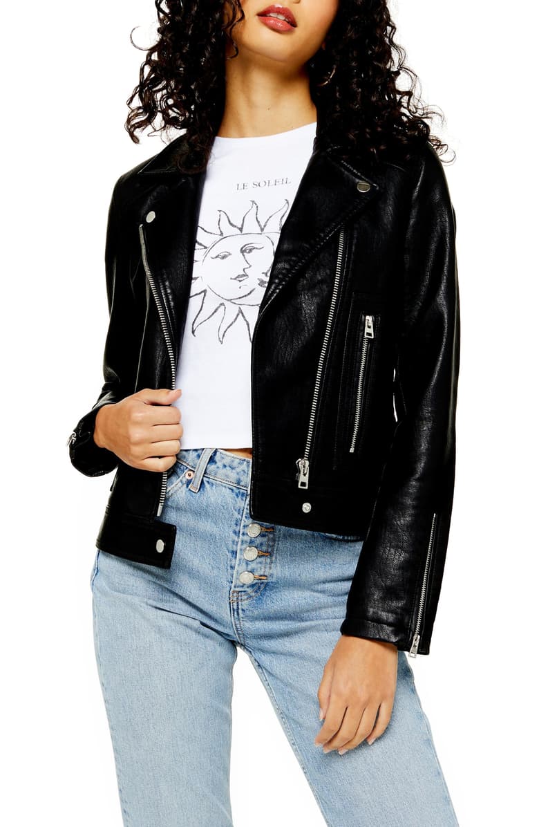 Topshop + Teddy Faux Leather Biker Jacket