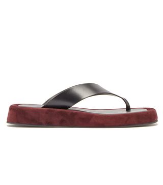 The Row + Ginza Leather and Suede Flatform Flip-Flops