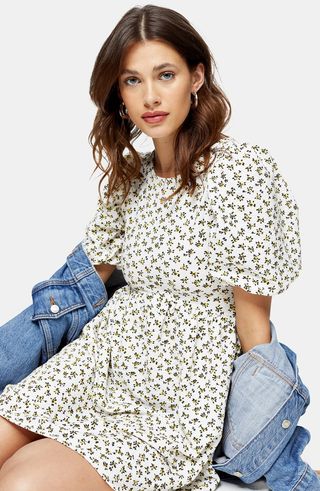 Topshop + Ditsy Floral Puff Sleeve Babydoll Minidress