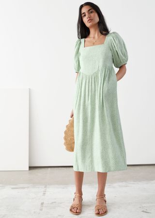 & Other Stories + Square Neck Puff Sleeve Midi Dress