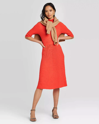 Who What Wear + Elbow Sleeve Crewneck Flat Rib Dress