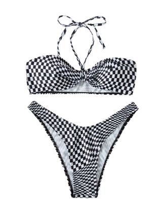 Soly Hux + Checkered Halter High Cut Bikini Bathing Suit