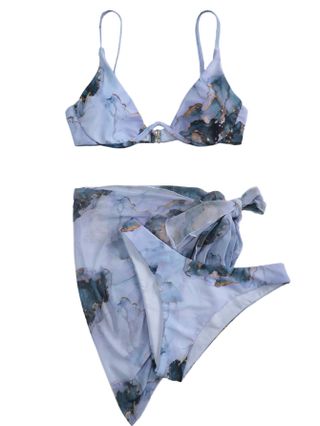 Soly Hux Store + 3 Piece Tie Dye Bikini Set Swimsuit With Sarongs