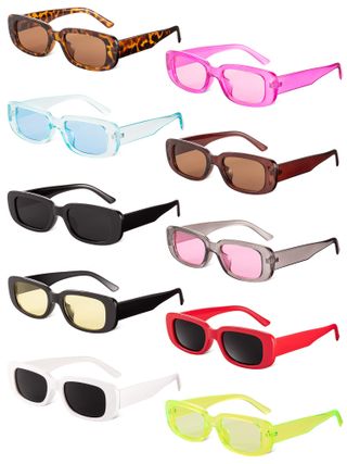 Frienda + 10 Pairs Small Rectangle Sunglasses Women Retro Square Glasses