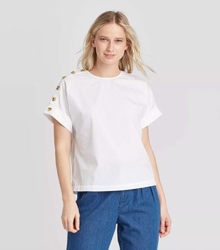 Who What Wear x Target + Short Sleeve Button Blouse