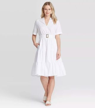 Who What Wear x Target + Short Sleeve Belted Tiered Dress