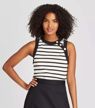 Who What Wear x Target + Striped Boat Neck Button Shoulder Tank Top