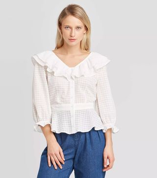 Who What Wear x Target + Bell 3/4 Sleeve Ruffle Blouse