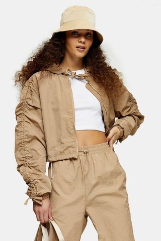 Topshop + Beige Shell Cropped Jacket