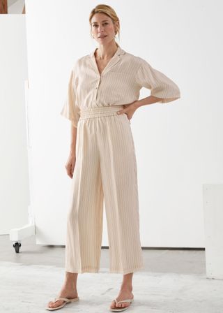 & Other Stories + Wide Leg Cupro Blend Cropped Trousers