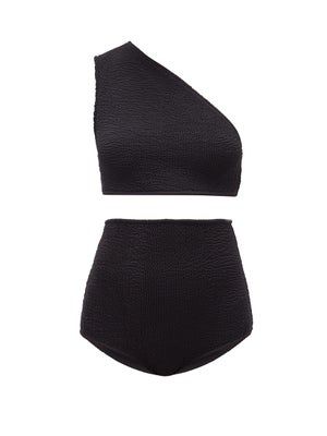 Bottega Veneta + Asymmetric High-Rise Crinkled Bikini