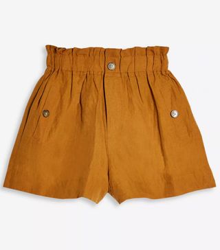 Topshop + Tan Linen Blend Paperbag Shorts
