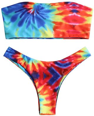 Charmma + Tie Dye Strapless Bandeau Top High Cut Bottom Swimwear