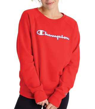 Champion + Fleece Boyfriend Crewneck Sweatshirt With Appliqué
