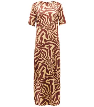 Ganni + Zip-Hem Tiger-Print Silk-Blend Dress