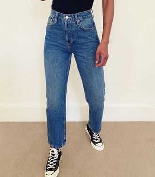 Topshop + Mid Blue Editor Straight Jeans