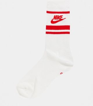 Nike + Stripe 3 Pack Socks in White With Red Logo
