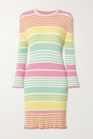 Rixo + Milos Ruffled Striped Ribbed-Knit Mini Dress