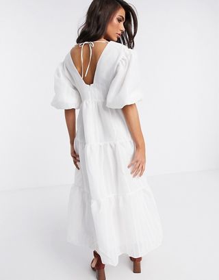 ASOS Edition + Tiered Midi Smock Dress in Textured Stripe