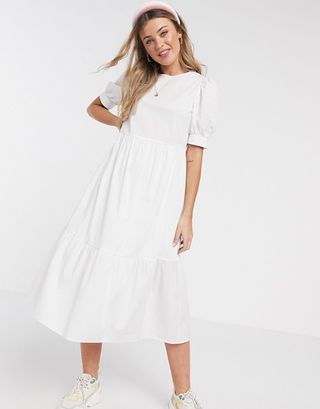 New Look + Midi Poplin Smock Dress in White