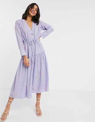 ASOS Design + Textured Button Through Maxi Dress in Lilac