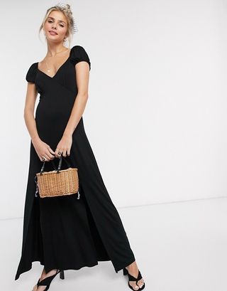 ASOS Design + Double Split Front Maxi Dress in Black