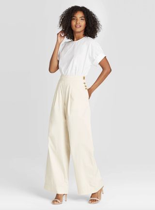 Who What Wear + High-Rise Wide Leg Side Button Pants