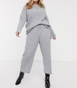 Simply Be + Two-Piece Knitted Ribbed Culottes in Gray