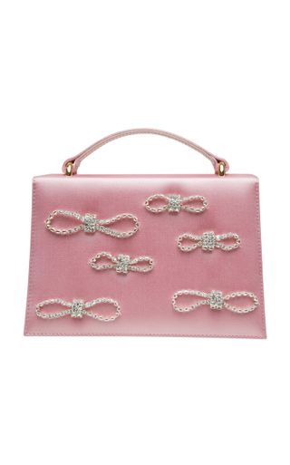 MacH & MacH + Crystal Bow Embellished Satin Top Handle Bag