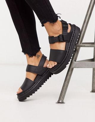 Dr. Martens + Voss Black Leather Flat Chunky Sandals